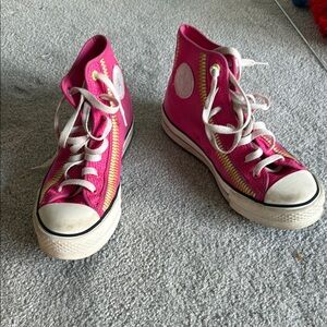 Pink High-Top Sneakers with White Laces